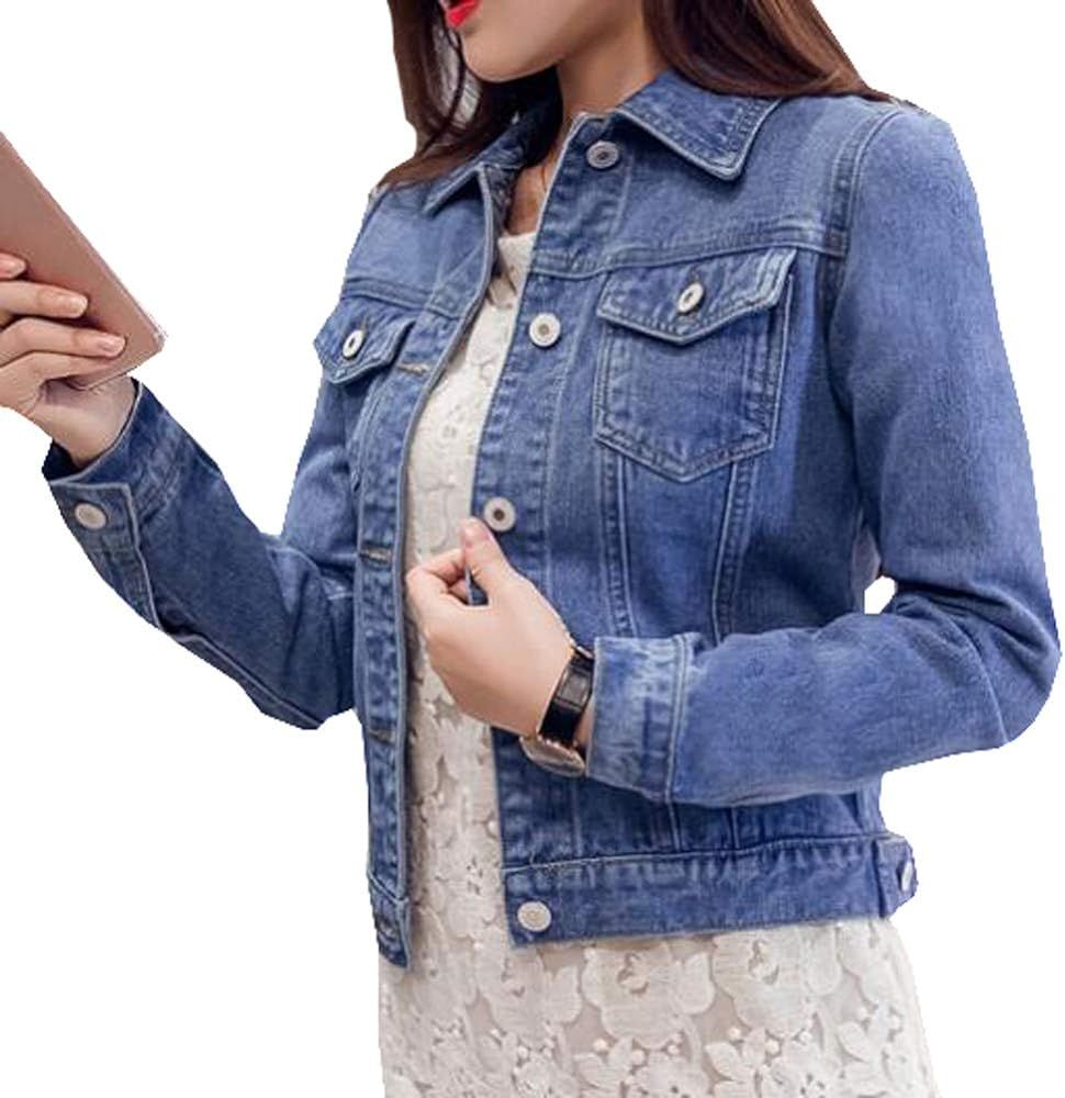 MYtodo Womens Solid Color Short Loose Casual Baseball Clothing Cardigan Denim Jacket | Amazon (US)