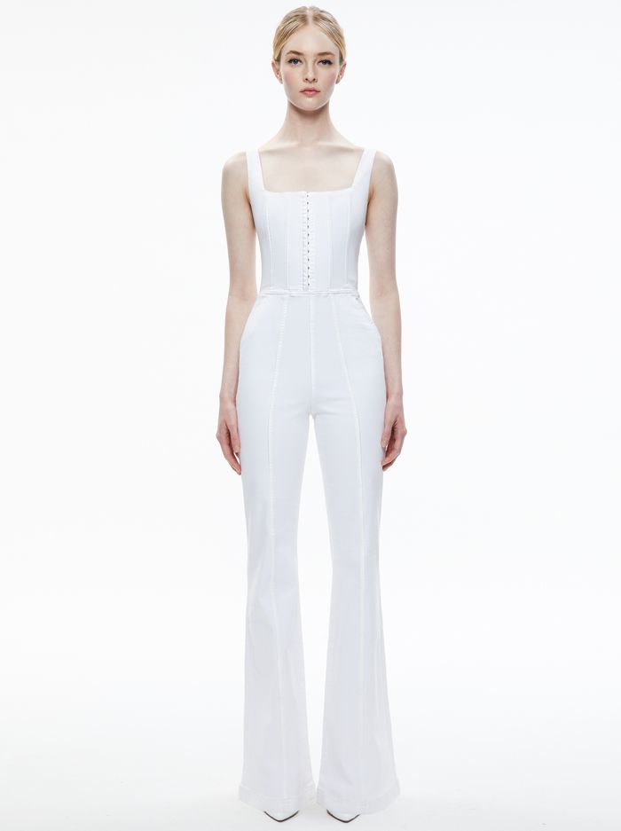 CHELS DENIM CORSET SLEEVELESS JUMPSUIT | Alice + Olivia