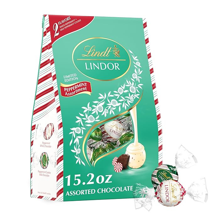 Lindt LINDOR Holiday Assorted Peppermint Chocolate Candy Truffles, 15.2 oz. Bag | Amazon (US)