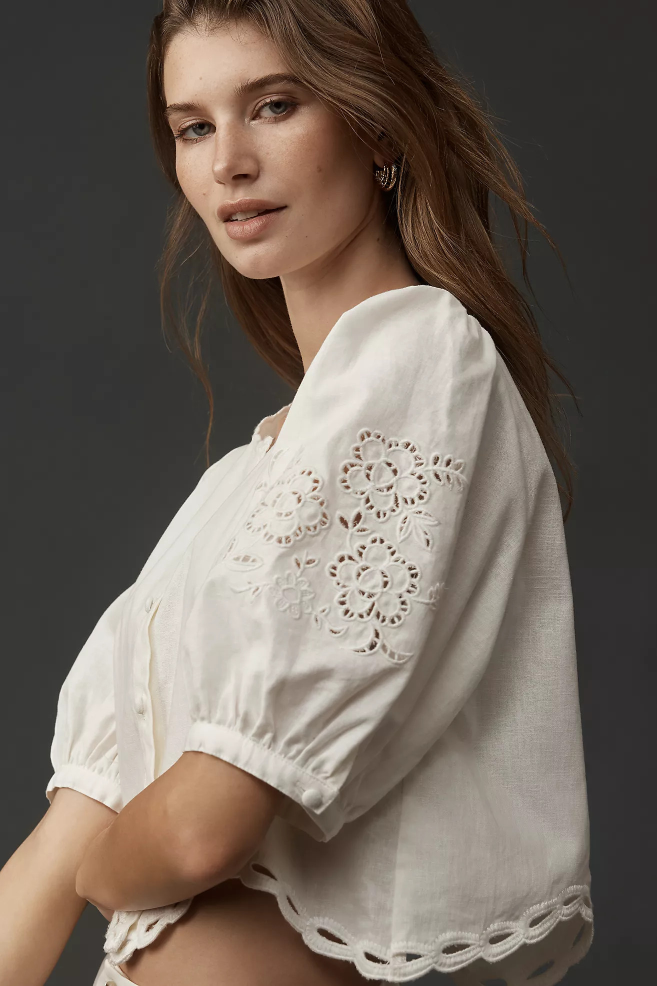 ASTR The Label Joellyn Half-Sleeve Buttondown Top | Anthropologie (US)