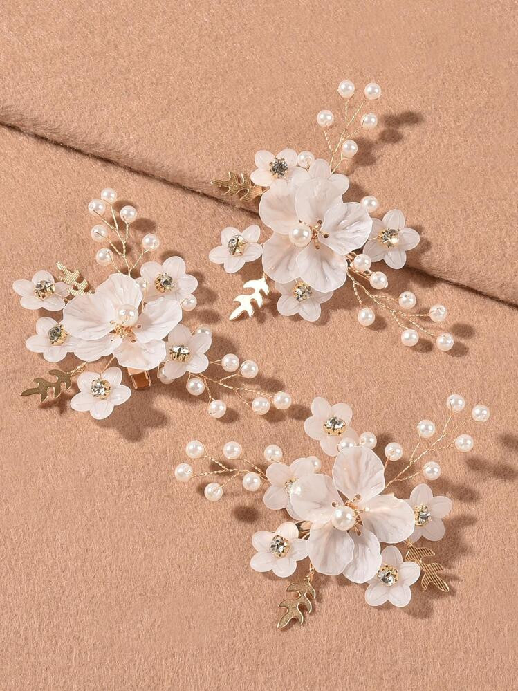 3pcs Women Flower & Rhinestone Decor Fashionable Alligator Hair Clip For Hair Decoration Elegant Valentine's Day | SHEIN
