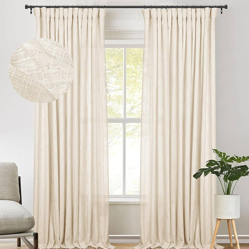 zeerobee Linen Curtains for Living Room/Bedroom 84 Inch Length 2 Panels Set, Light Filtering Line... | Amazon (US)