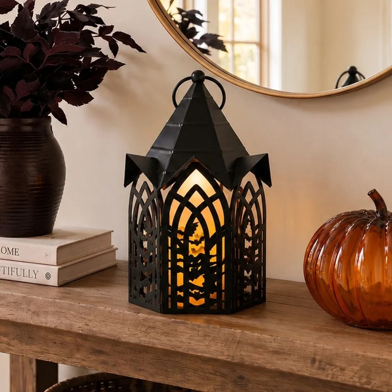 My Texas House Halloween Metal Gothic Lantern Tabletop Decoration, Black, 12" | Walmart (US)