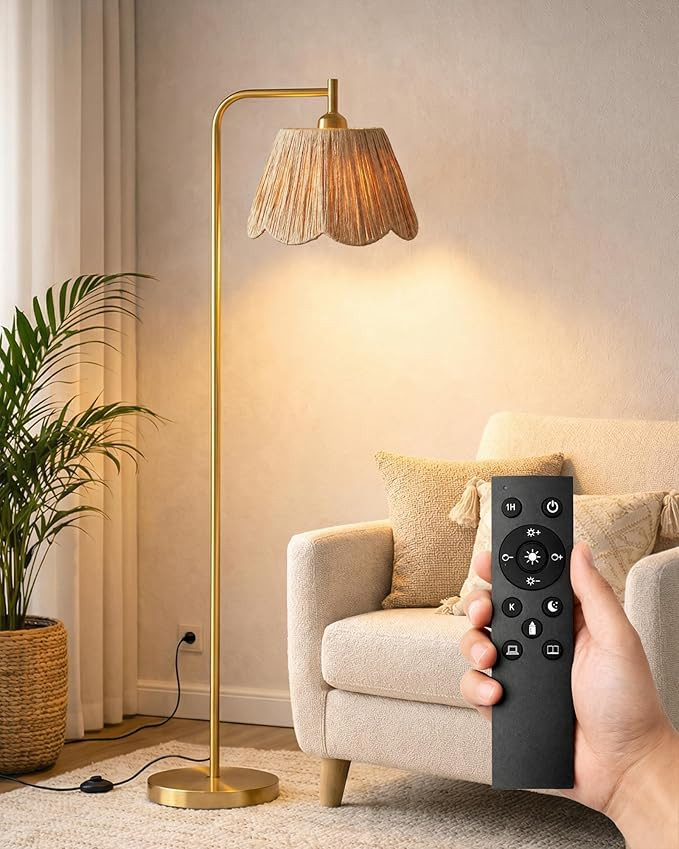 JOOFO Boho Floor Lamp with Remote & Foot Switch, Brushed Gold Standing Lamp with Flower-Inspired ... | Amazon (US)
