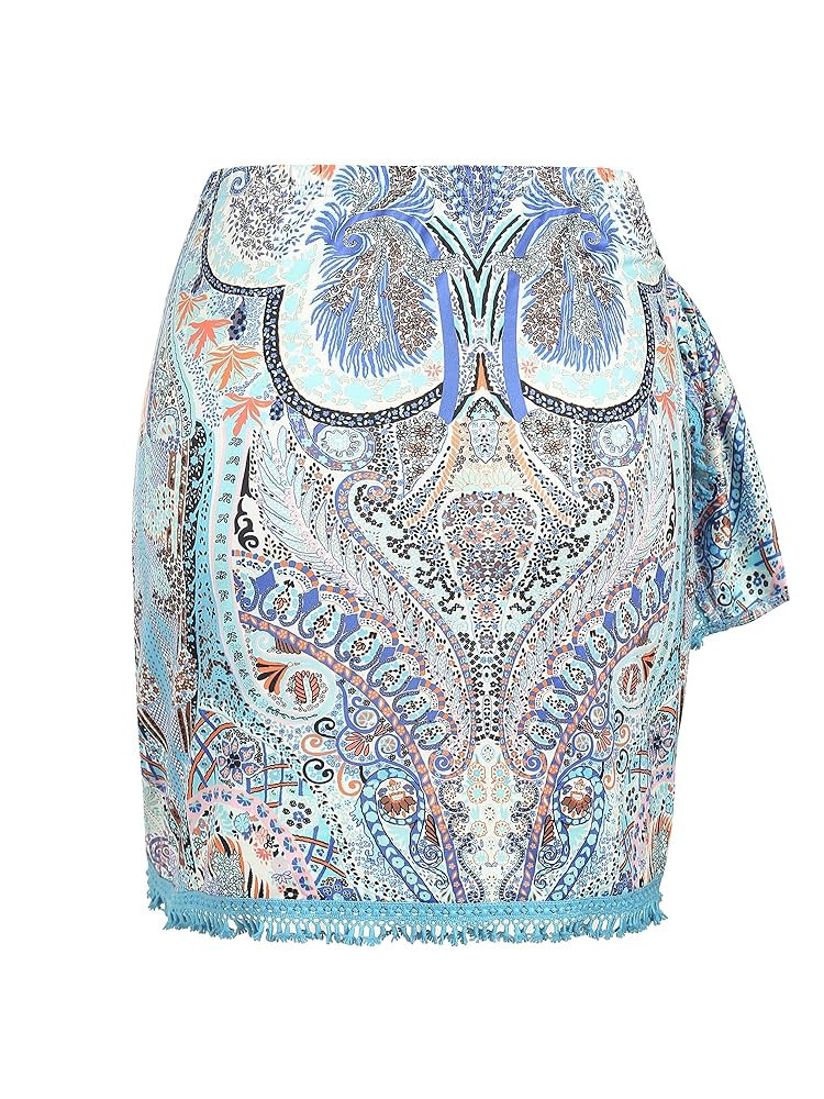 ZAFUL Slit Skirt for Women Boho Print Tie Side Wrap Tassel Casual Beach Mini Skirt | Amazon (US)