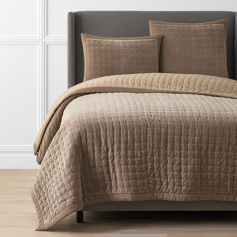 Tufted Stitch Velvet Quilt - Latte, Full/Queen | The Company Store