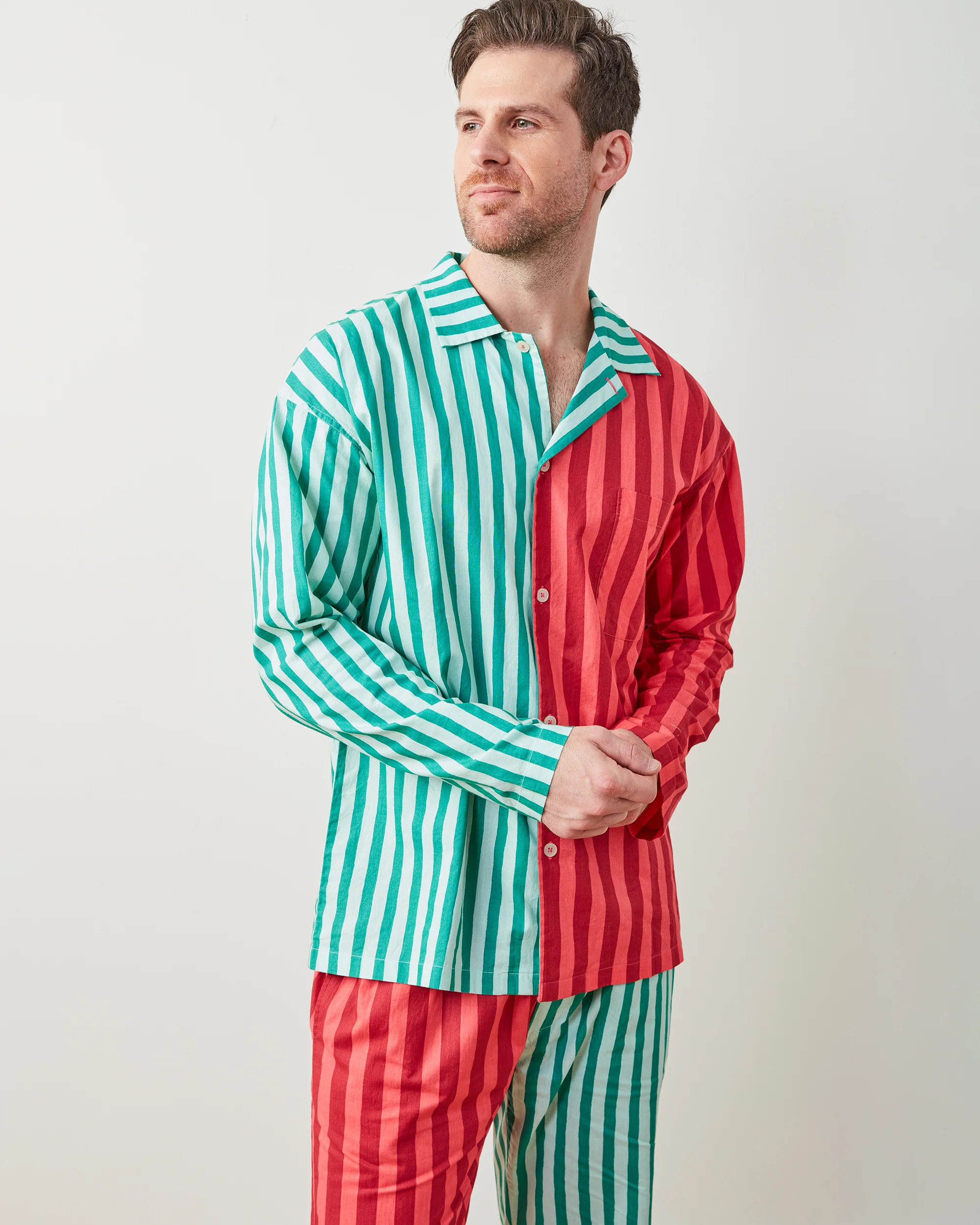 Holiday Stripes - Men's Long PJ Set - Spearmint & Peppermint | Printfresh