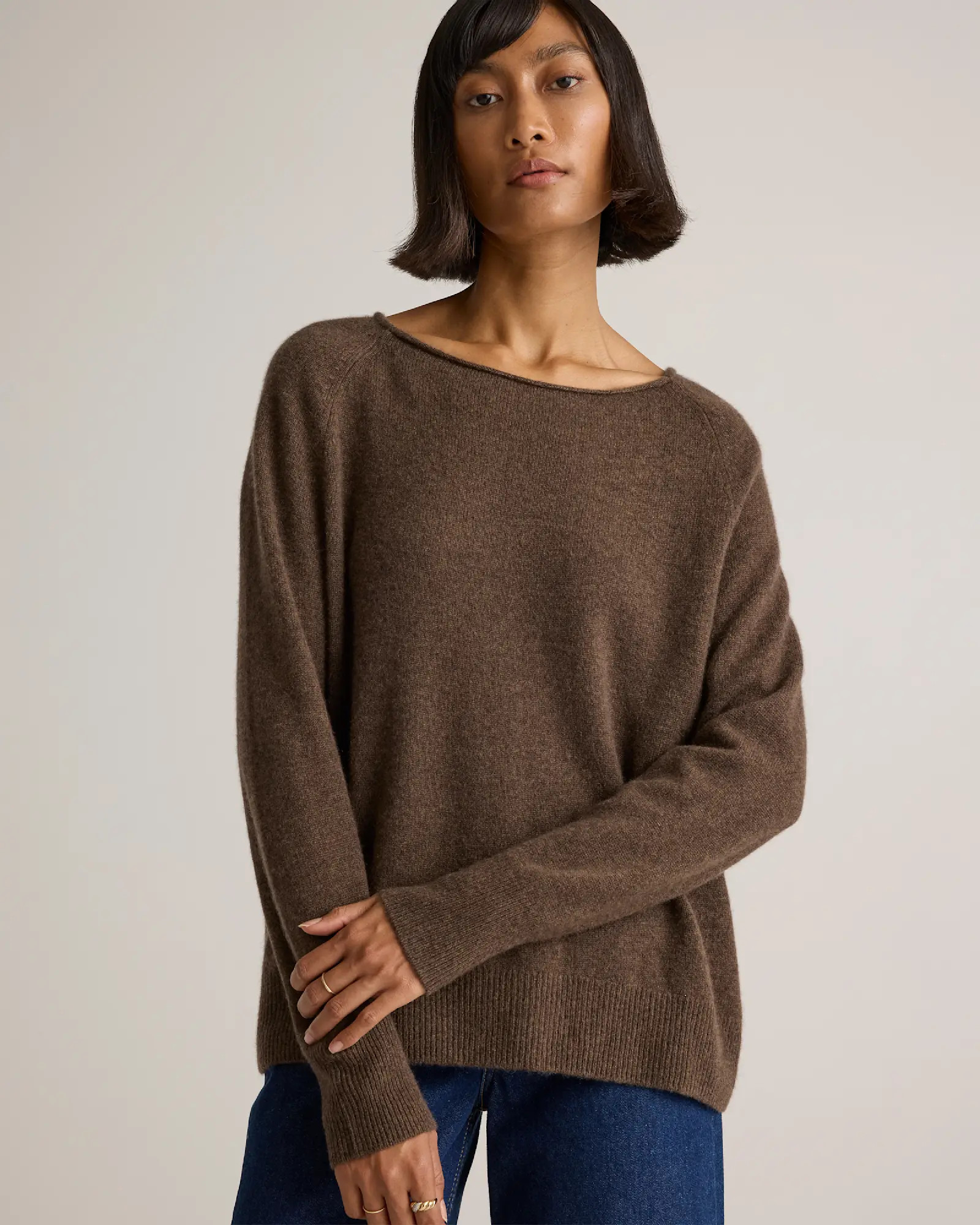 Mongolian Cashmere Boatneck Sweater in Brown | Quince
