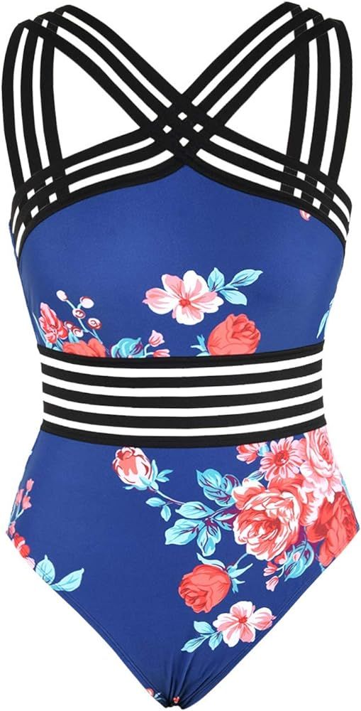 Hilor Women's One Piece Swimwear Front Crossover Swimsuits Hollow Bathing Suits Monokinis | Amazon (US)