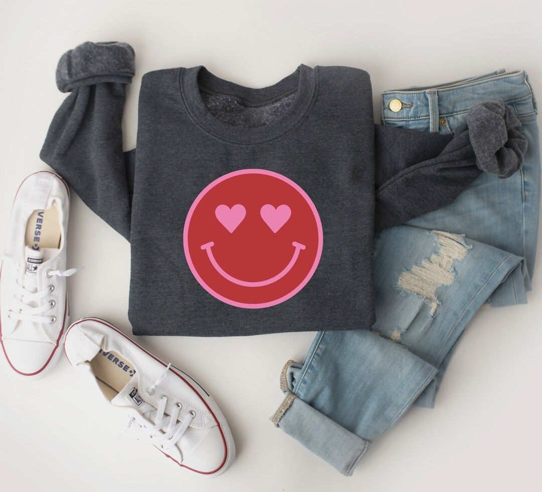 Valentines Day Sweatshirt Smile Face Sweatshirt Valentine - Etsy | Etsy (US)