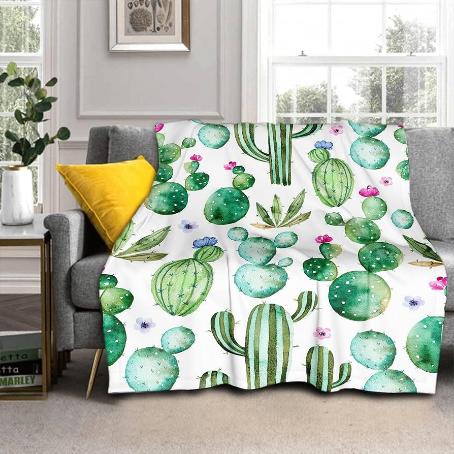 Cactus Flower Blanket Soft Flannel Lightweight Green Plant Floral Throw Blanket Cozy Warm Blanket... | Amazon (US)