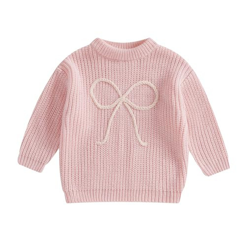 Aiwpstoin Baby Girl Knit Sweater Cute Bow Chunky Knitted Pullover Sweatshirt Toddler Girls Fall Winter Clothes(Light Pink,12-18 Months) | Amazon (US)