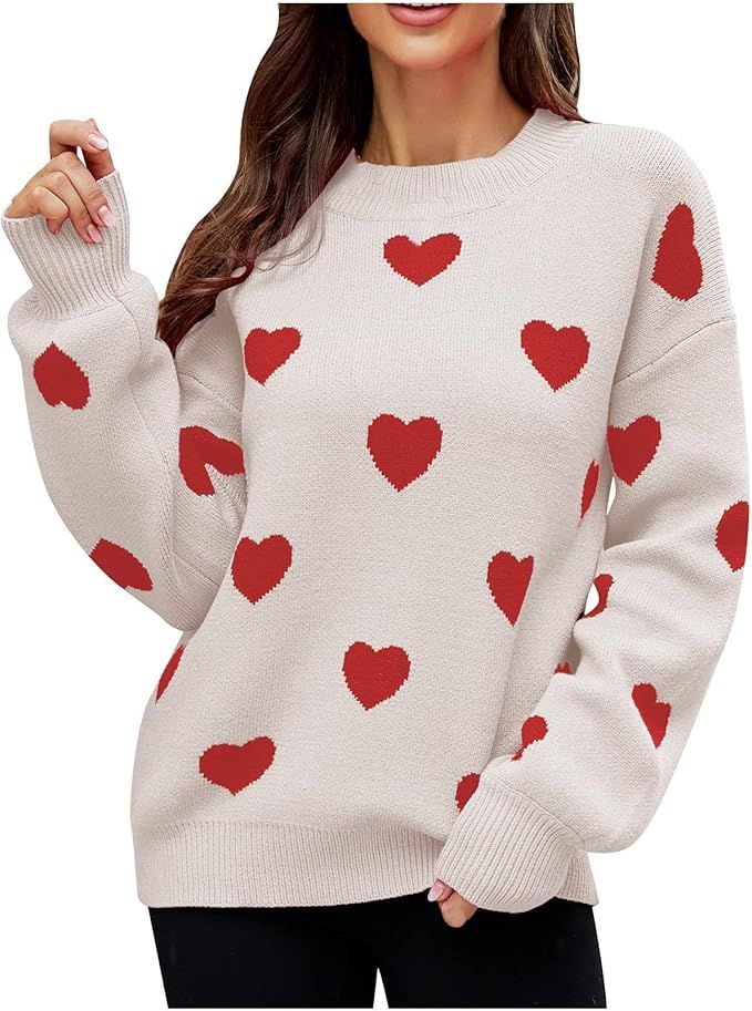 Loose Knitted Sweater for Women Trendy Heart Shape Graphic Long Sleeve Pullover Casual Crewneck T... | Amazon (US)