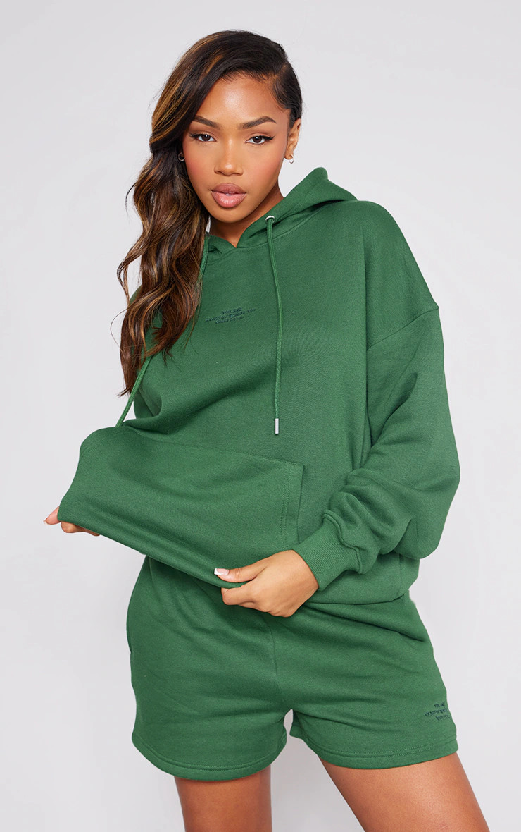 Forest Green Slogan Oversized Hoodie | Pretty Little Thing (Australia & New Zealand)