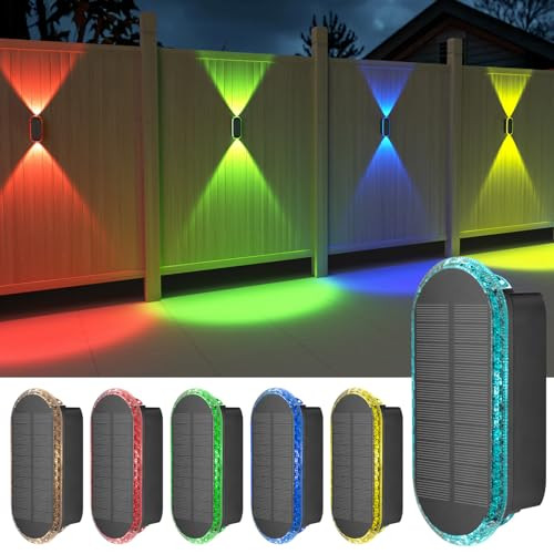 Ellasay Solar Fence Lights Backyark: 6-Pack Fence Lights Solar Powered 8 WRGB Color Modes - Up & ... | Amazon (US)