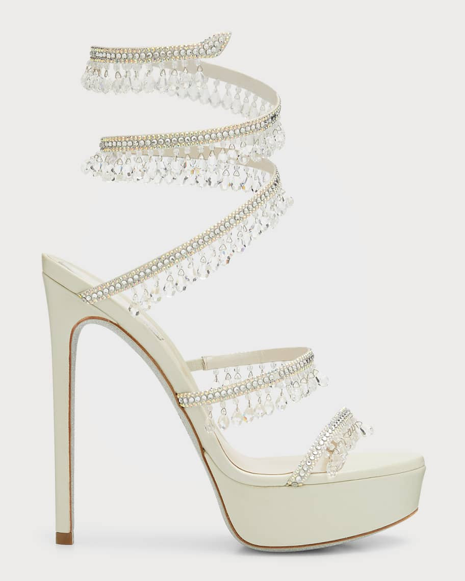 Rene Caovilla Chandelier Beaded Snake-Wrap Platform Sandals | Neiman Marcus