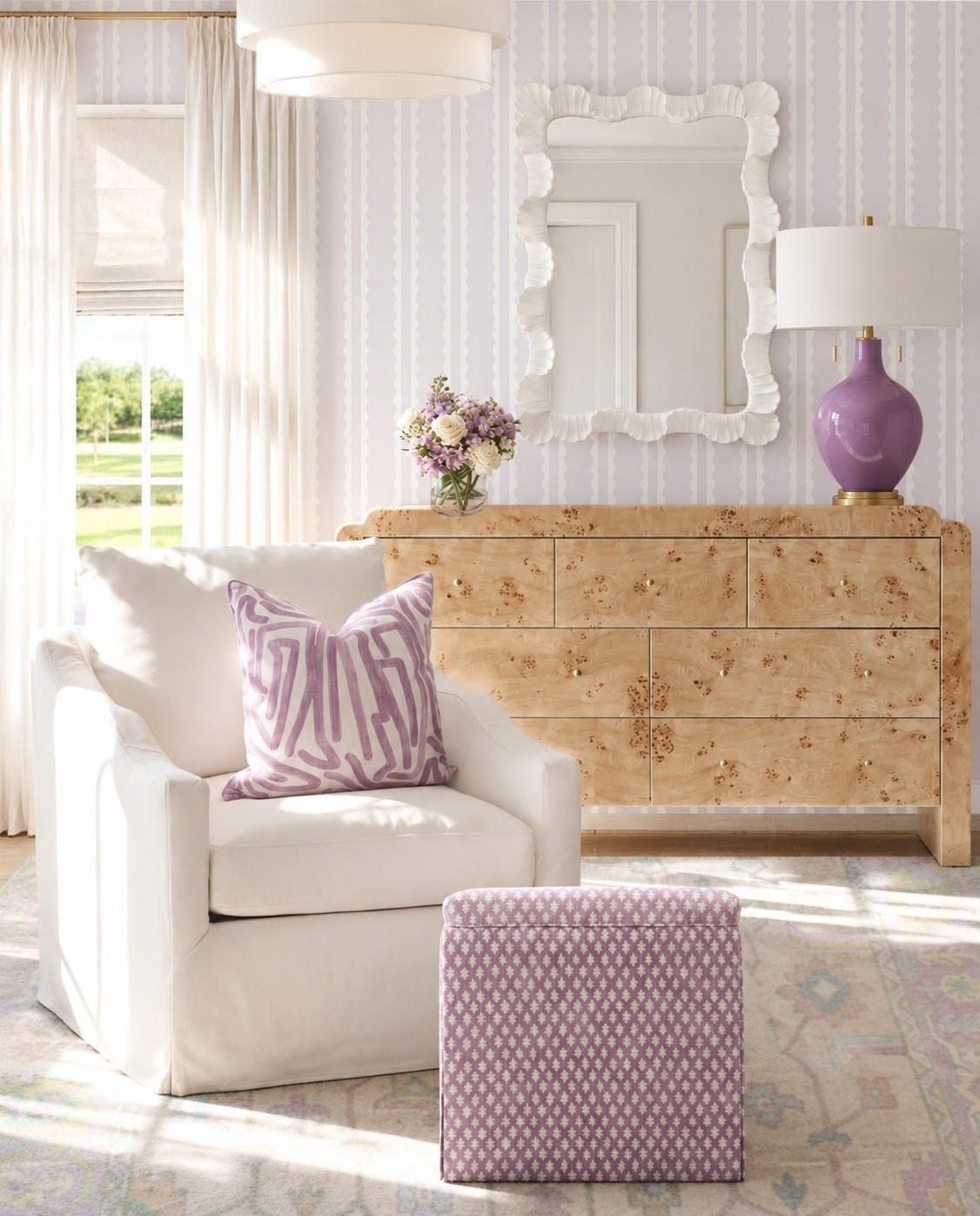 Lilac and burl wood bedroom moment 

#bedroom #dresser #wallpaper #chair

#LTKHome #LTKSaleAlert