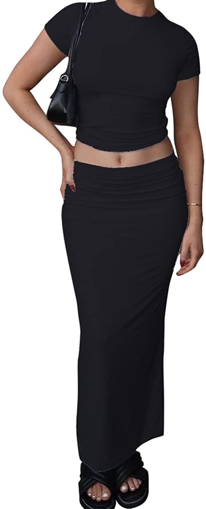 Y2k Long Maxi Skirt Set Women 2 Piece Outfit Sexy Bodycon Sleeveless Crop Tube Tops Trendy | Amazon (US)