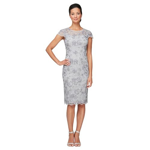 Alex Evenings Women's Short Embroidered Cocktail Dress, Wedding Guest (Petite and Regular Sizes), Dove, 6 | Amazon (US)