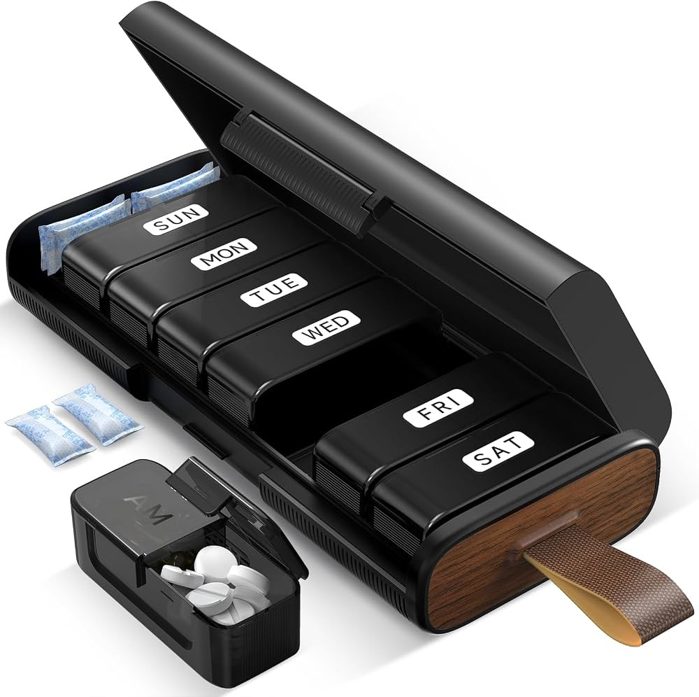 Weekly Pill Organizer 2 Times a Day, 7 Day AM PM Pill Box with Built-in Desiccant, Portable Medic... | Amazon (US)