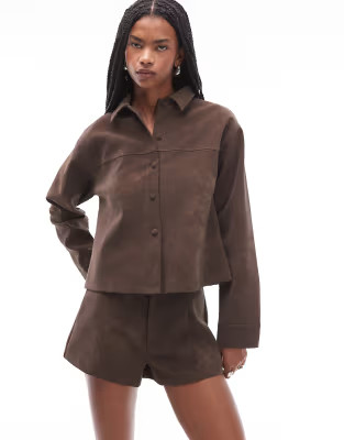 ASOS DESIGN mix & match textured leather look micro short with seam detail in chocolate | ASOS (Global)