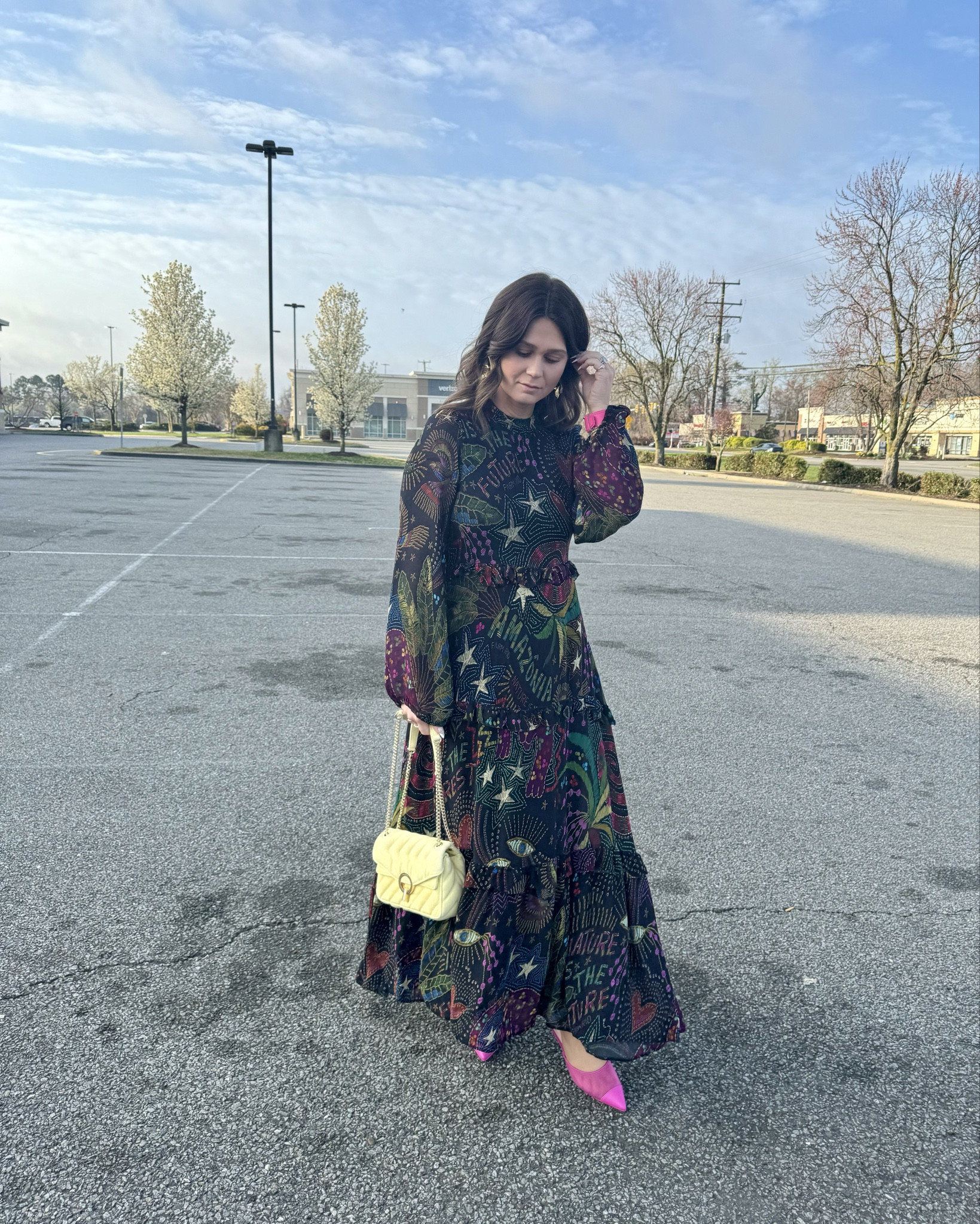 Most gorgeous maxi dress ever. Farm rio. Spring perfect due to sheer sleeves. Great length for petite ladies. Tts. 
Kitten heels are so affordable and so cute. 
Dressing or up 

#LTKwedding #LTKfindsunder100 #LTKSeasonal