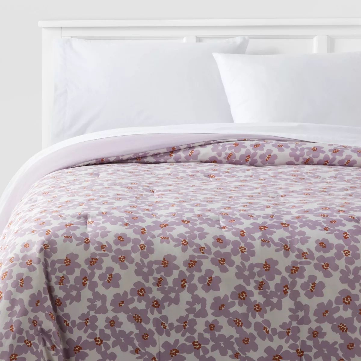 Reversible Microfiber Printed Comforter Ivory/Light Purple Floral - Room Essentials™ | Target