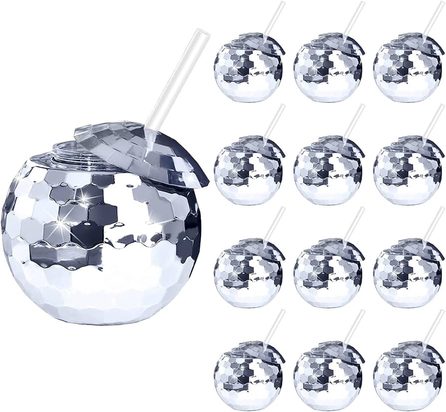 12 PCS Disco Ball Cups, 20Oz Disco Party Cups with Lid and Reusable Straw Flash Ball Cocktail Cup... | Amazon (US)