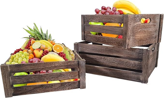 Admired By Nature Natural Distressed Decorative Wood Crates Storage Container, Large, 3 Set,Big R... | Amazon (US)