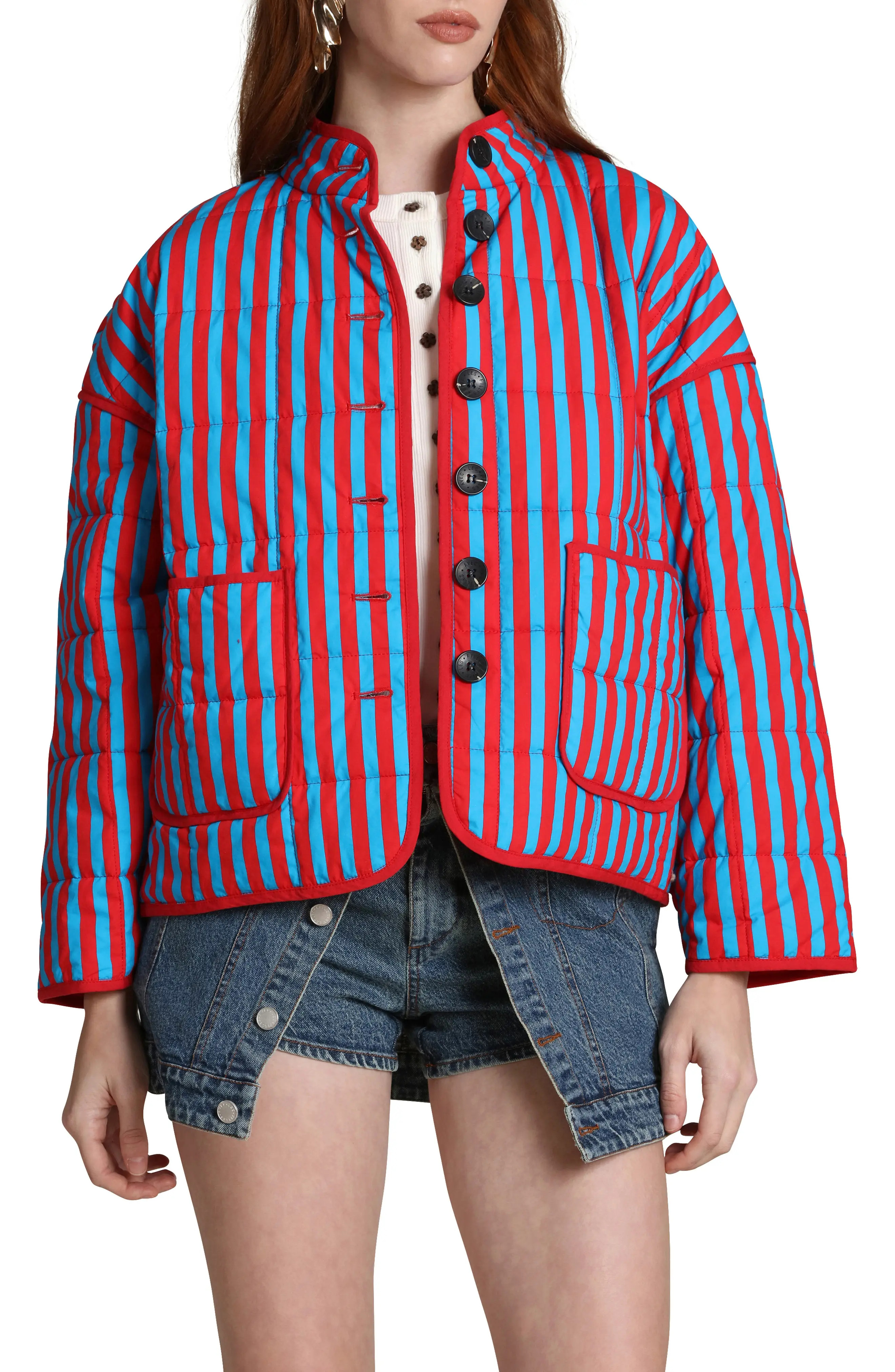Avec Les Filles Stripe Boxy Quilted Cotton Blend Jacket (Women) | Nordstrom | Nordstrom