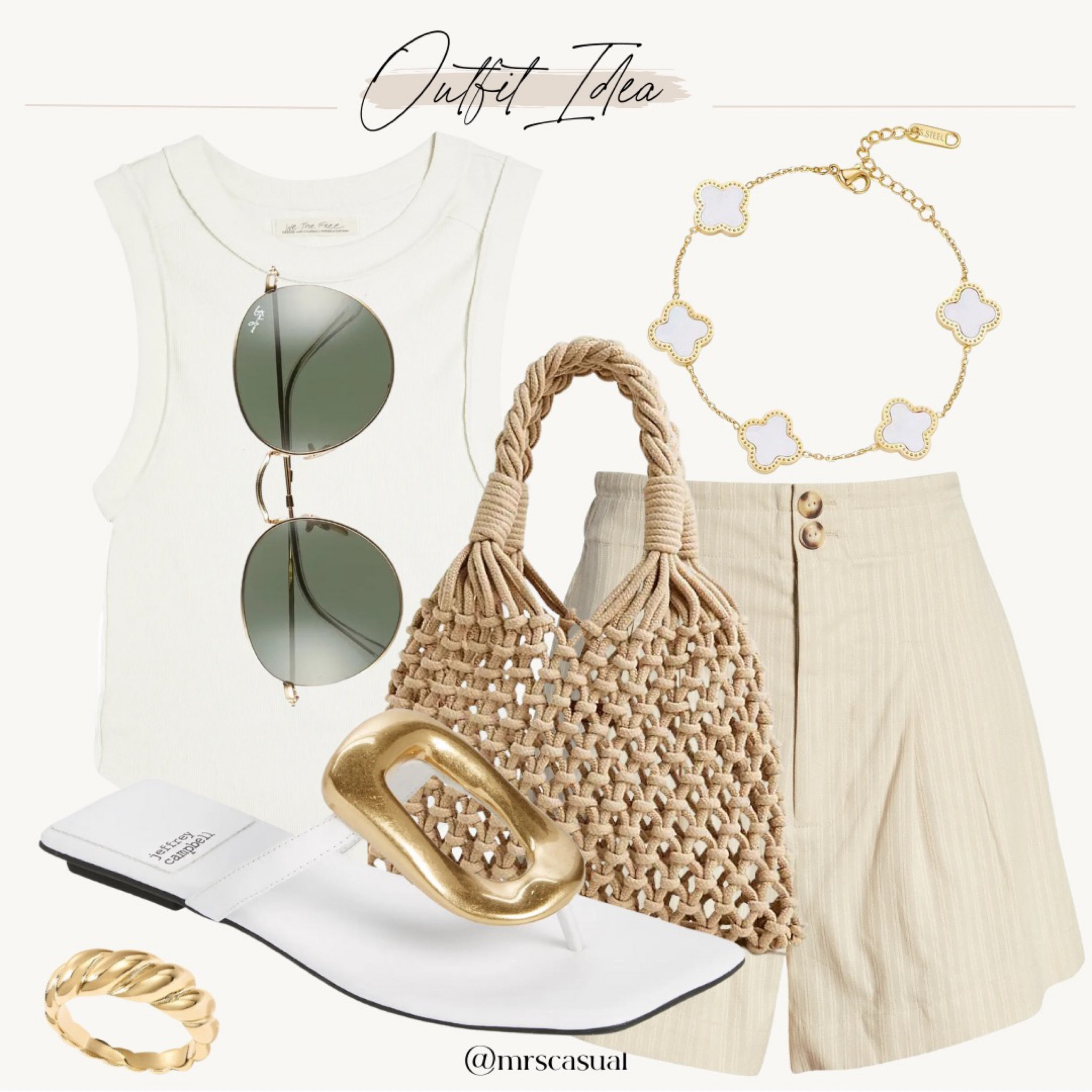 Dying over the neutral outfit idea 💕 tank and high waisted shorts. Gold buckle sandals #LTKFind

#LTKunder50 #LTKunder100