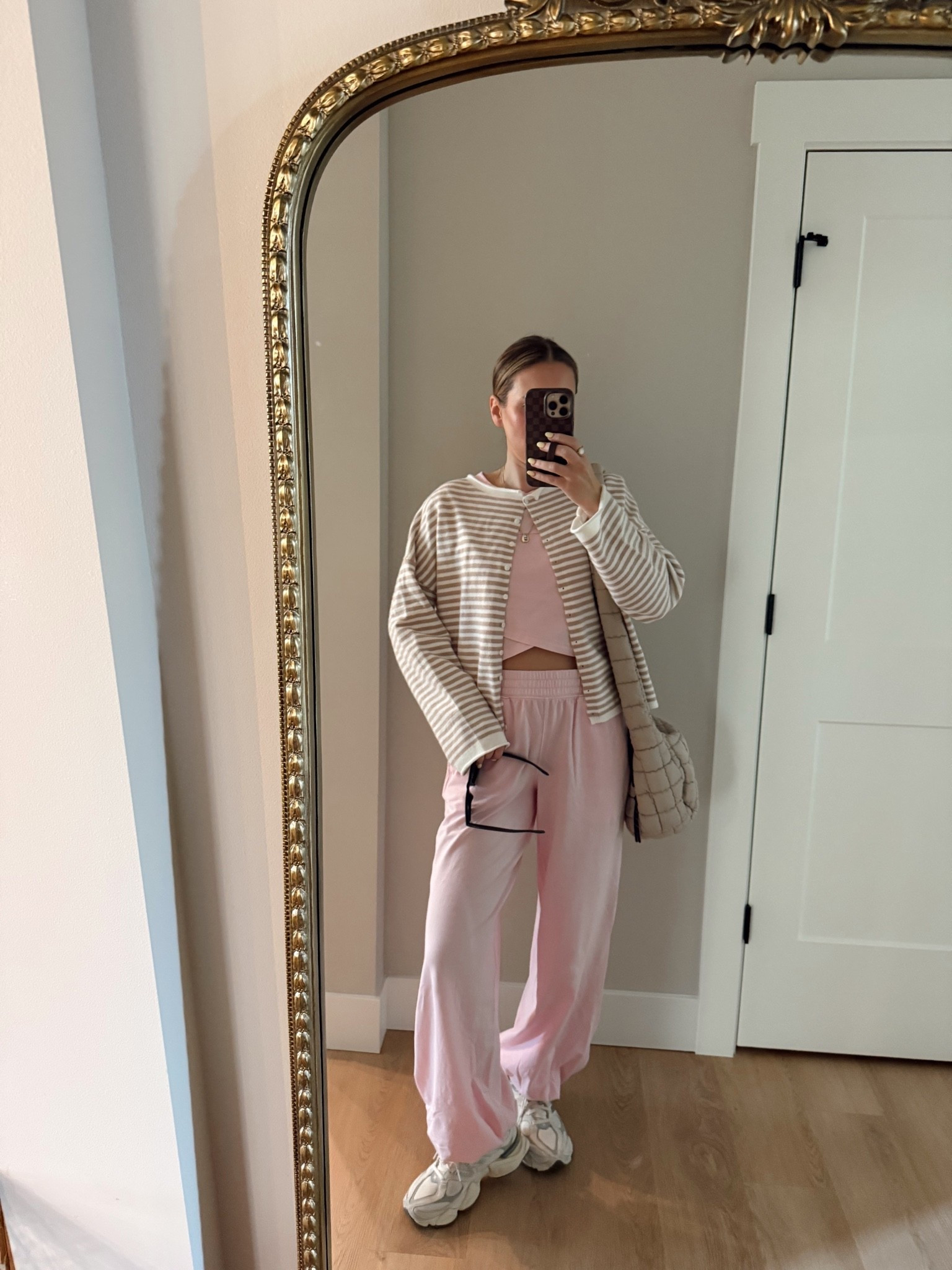 OOTD for a morning walk🌸 this set is the absolute BEST! Stretchy, soft fabric that is easy to move in. Love that the pants have a pull on waistband! Comes in so many colors! Paired with an Amazon cardigan.

FPmovement, summer style, matching set, new balance sneakers, what I’m wearing

#LTKootd