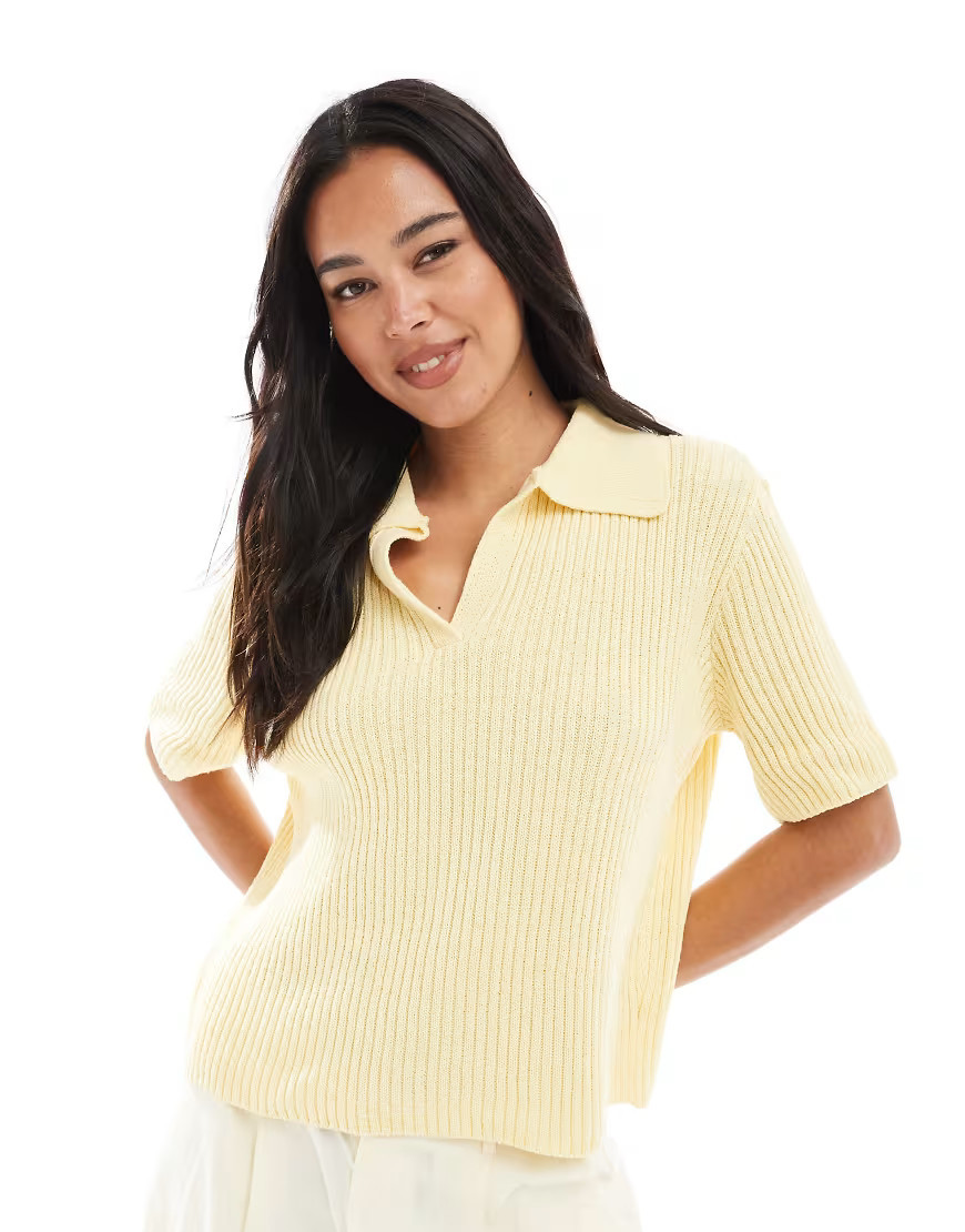 ASOS DESIGN knitted polo top in buttermilk-Yellow | ASOS (Global)