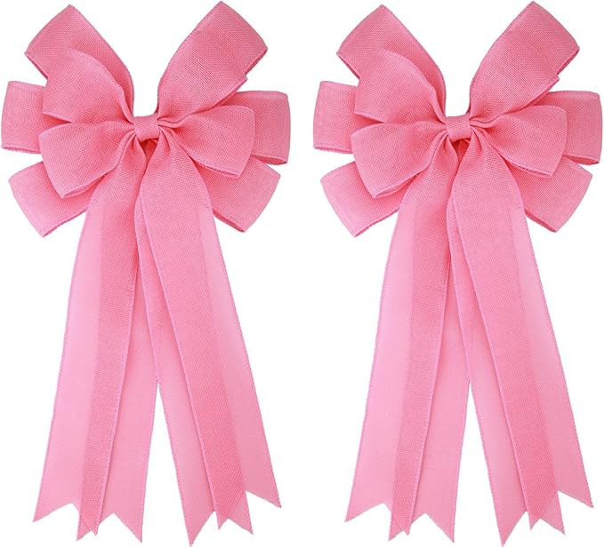 2 Pcs 20 x 10 Inch Large Pink Burlap Bows, Wired Edge Premade Burlap Bows for Wreaths, Front Door... | Amazon (US)