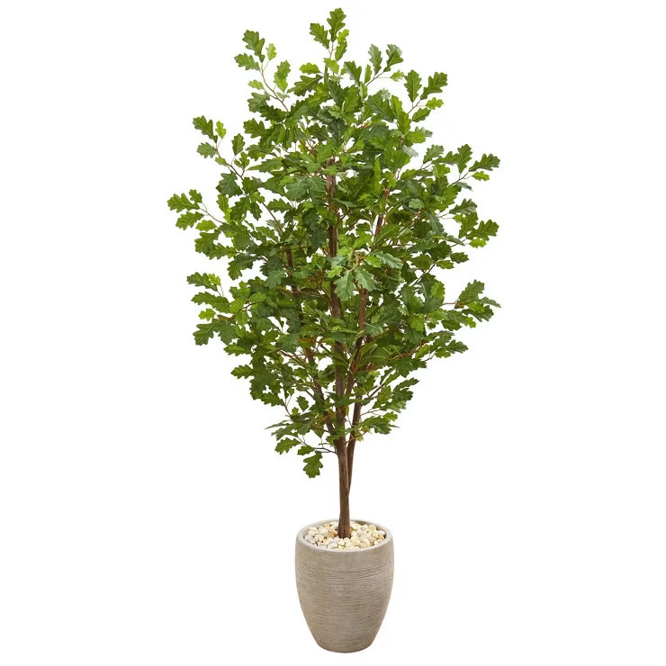 Nearly Natural 69” Oak Artificial Tree in Sand Colored Planter | Target