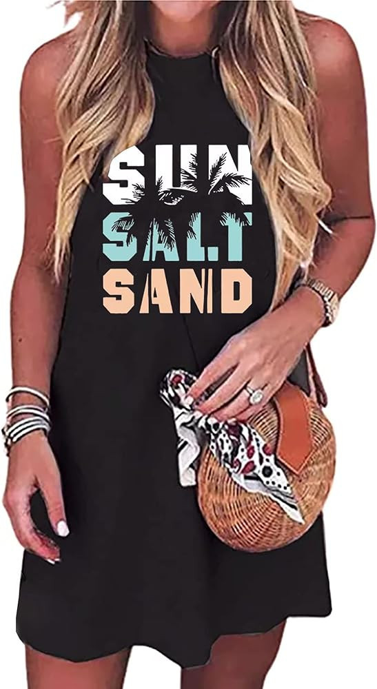 Sun Salt Sand Coconut Tree Tank Mini Dress for Women Sleeveless Beach Praty Shirts Summer Vacatio... | Amazon (US)