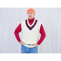 Preppy Sweater Vest Vintage Cream Varsity Pullover Sleeveles Men V Neck Xl/Xxl | Etsy (US)