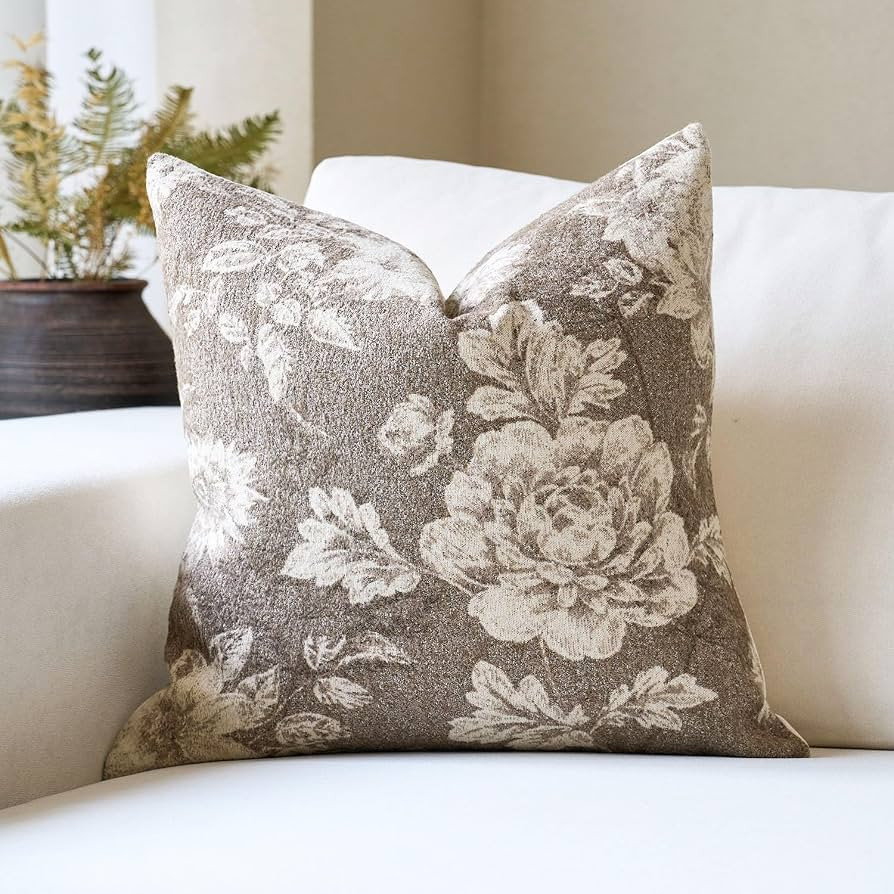 DOMVITUS Vintage Floral Pillow Covers 20x20 for Couch Light Brown 1PC | Amazon (US)