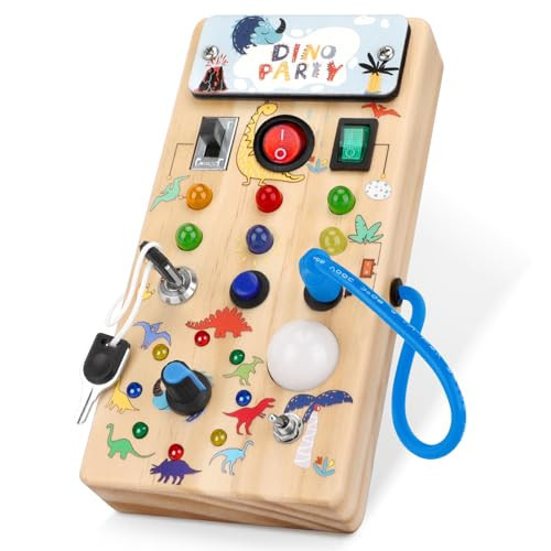 Hoarosall Dinosaur Busy Board with 8 LED Light Switches, Toddler Montessori Busy Board with Light Switch, Sensory Travel Toys, Montessori Toys for 1+ Year Old Boys | Amazon (US)