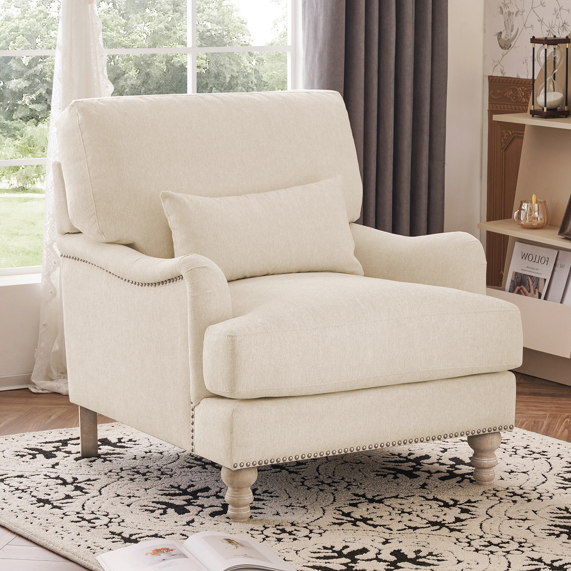LUE BONA 33.1-in W Modern Warm Linen Color Accent Armchair one_size in White | SG-002-02LS | Lowe's