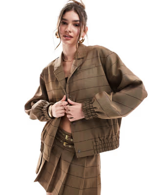 ASOS DESIGN pleated skirt and bomber jacket co-ord in check | ASOS (Global)