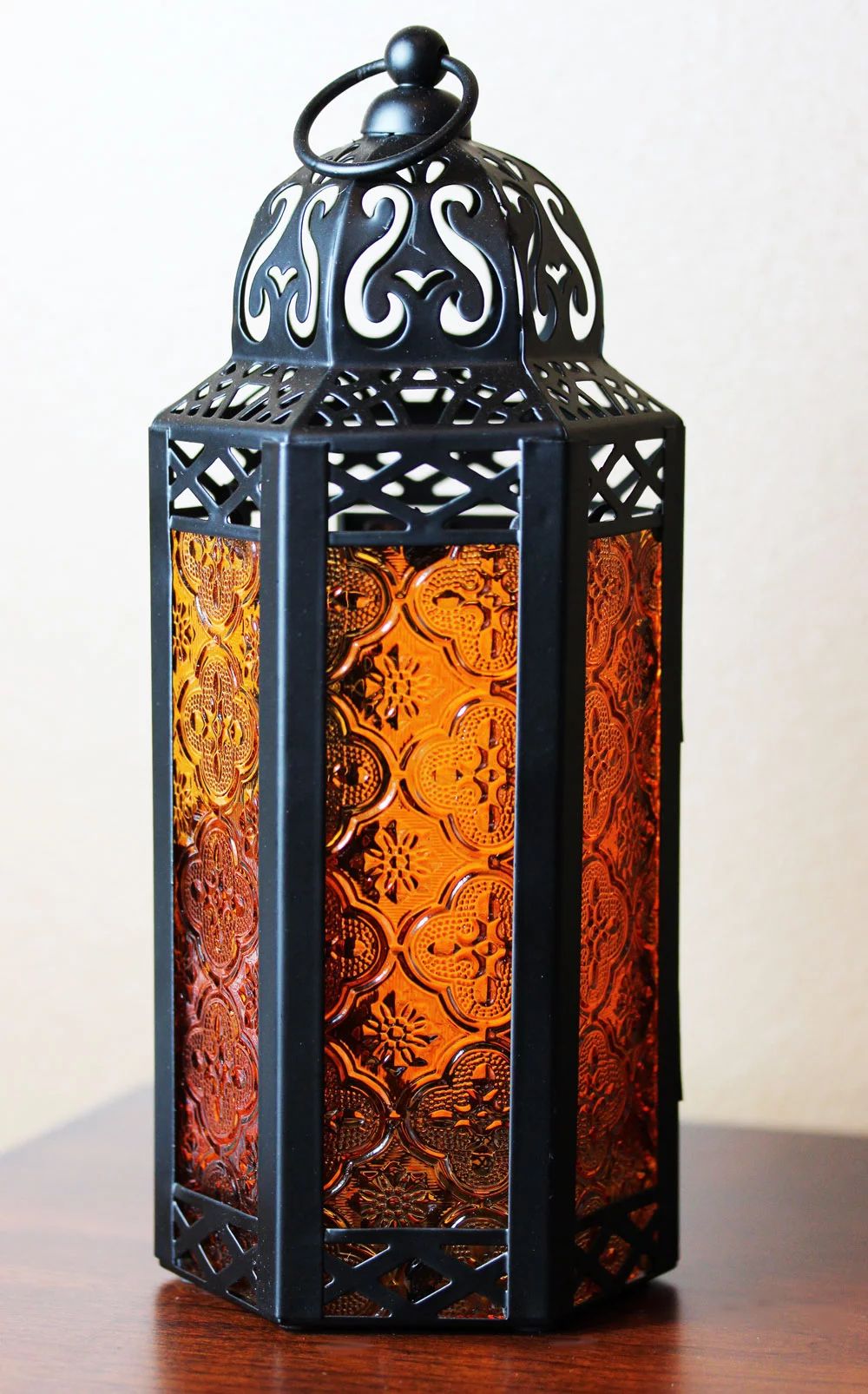 Moroccan Decorative Candle Lantern Holder for Decor, Amber Glass, Medium - Walmart.com | Walmart (US)