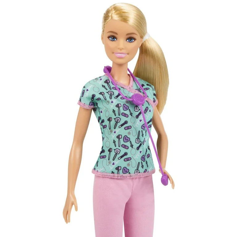 Barbie Nurse Fashion Doll Dressed in Medical Scrubs, White Shoes & Stethoscope Accessory - Walmar... | Walmart (US)