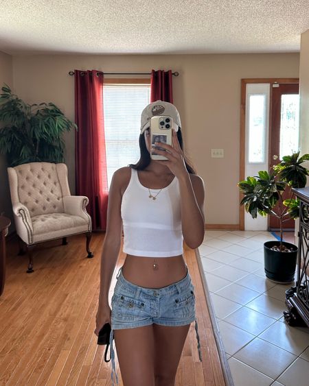 Summer outfit, summer ootd, casual outfit, white tank top, vintage, 2000s, 90s, style, fashion, cute, summer inspo, outfit inspo, outfit ideas, outfit idea, aesthetic, low rise denim, jean shorts, cropped tank, crop tank, vs pink, sale

#LTKFind #LTKstyletip #LTKsalealert