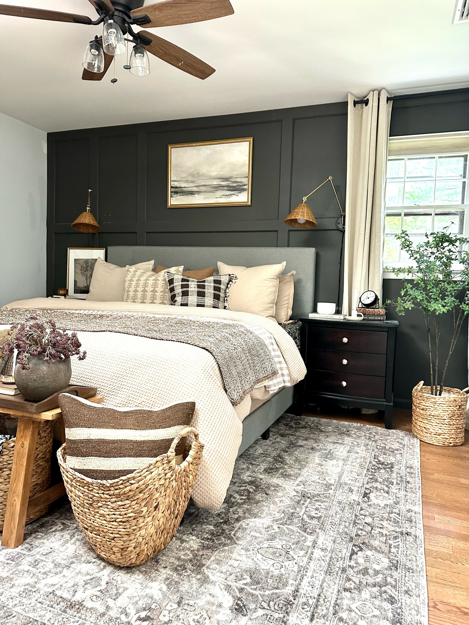 Bedroom, cozy bedroom, primary bedroom, master bedroom, guest bedroom, bedroom ideas, rug, throw pillow, night stand, sconces, curtains

#LTKFind #LTKunder100 #LTKhome