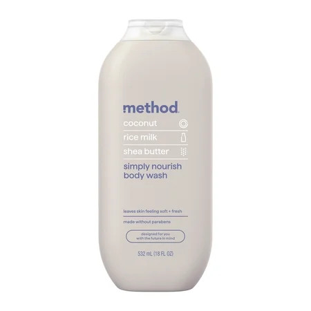 method Body Wash, Simply Nourish - Leaves Skin Feeling Soft & Moisturized, Made Without Parabens, Notes of Coconut, Rice Milk & Shea Butter, 18 fl oz | Walmart (US)
