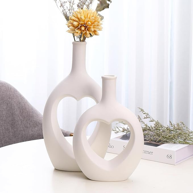 JDZMYF White Heart Shaped Ceramic Vase Set of 2 Valentines Day Decorations Modern Boho Home Decor... | Amazon (US)
