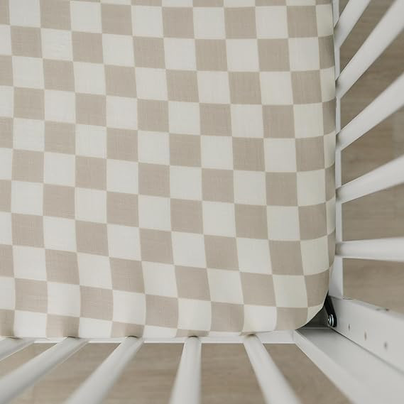 Taupe Checkered Muslin Crib Sheet by Mebie Baby, Soft and Breathable Bed Sheets for Babies, Moder... | Amazon (US)