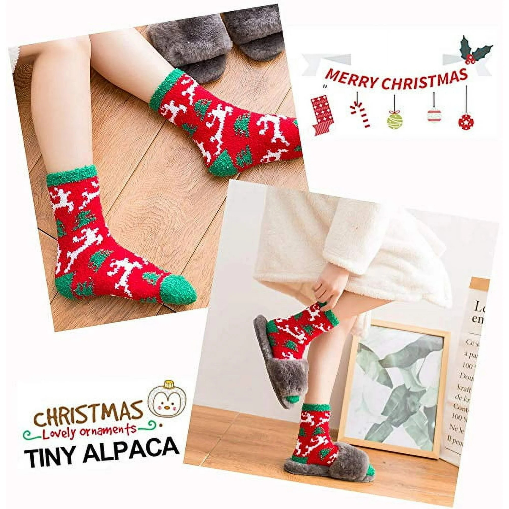 Coolmade Women Christmas Fuzzy Socks, Fluffy Socks,Winter Warm Cozy Striped Socks, Crew Socks,Adu... | Walmart (US)