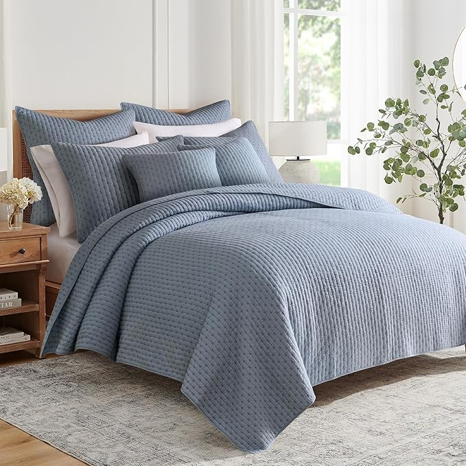 Levtex Home - Cross Stitch Chambray Quilt Set - Full/Queen Quilt + Two Standard Pillow Shams - Cr... | Amazon (US)